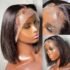 Bob Wigs Straight 8 10 12 inches Real human hair transparent front 13*4 lace wig for female Natural black color